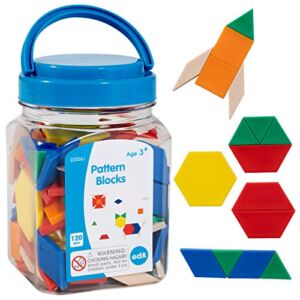 Edx Education Pattern Blocks – Mini Jar Set of 120 – Plastic Pattern Blocks – Practice Sorting, Patterns, Measurement and Fractions – Math Manipulative for Kids