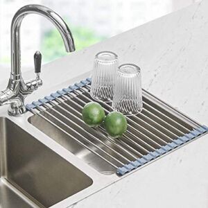 Roll Up Dish Drying Rack, Seropy Over The Sink Dish Drying Rack Kitchen Rolling Dish Drainer, Foldable Sink Rack Mat Stainless Steel Wire Dish Drying Rack for Kitchen Sink Counter (17.5”x11.8”)