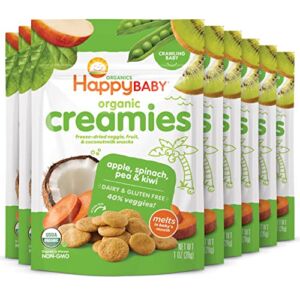 Happy Creamies Baby Organics Creamies Freeze-Dried Veggie & Fruit Snacks with Coconut Milk, Apple Spinach Pea & Kiwi, 1 Ounce (Pack of 8)