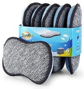 Multi-Purpose Scrub Sponges for Kitchen by Scrub-it – Non-Scratch Microfiber Sponge Along with Heavy Duty Scouring Power – Effortless Cleaning of Dishes, Pots and Pans All at Once (6 Pack , Small)