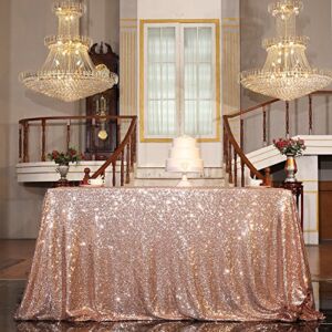 PartyDelight Rose Gold Sequin Wedding Tablecloth 50 by 50 Inch Square Polyester Sequin Overlay, Shiny Sequin Quality Tablecloth for Special Event Or Party（Rose Gold，50×50）