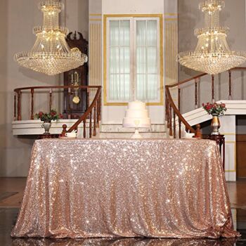 PartyDelight Rose Gold Sequin Wedding Tablecloth 50 by 50 Inch Square Polyester Sequin Overlay, Shiny Sequin Quality Tablecloth for Special Event Or Party（Rose Gold，50×50） | The Storepaperoomates Retail Market - Fast Affordable Shopping