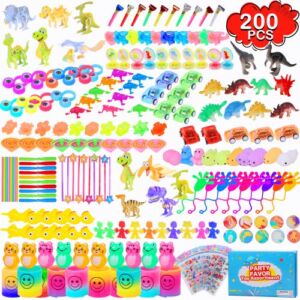 200 Pcs Party Favors for Kids, Carnival Prizes, Classroom Rewards, Stocking Stuffers, Pinata Stuffers, Bulk Toys Treasure Box, Party Toys Assortment for Boys and Girls (200, Dinosaur Time)