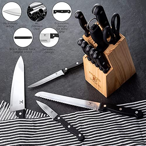 Moss & Stone Stainless Steel Serrated Knife Set | Kitchen knives Set With High-Carbon Stainless Steel Blades And Wooden Block Set | Cutlery Knife Set, Kitchen Set. (14 Piece) | The Storepaperoomates Retail Market - Fast Affordable Shopping