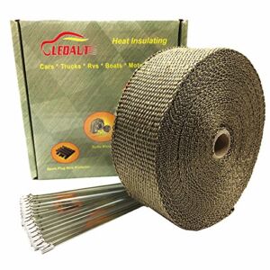 LEDAUT 2″ x 50′ Titanium Exhaust Heat Wrap Roll for Motorcycle Fiberglass Heat Shield Tape with Stainless Ties