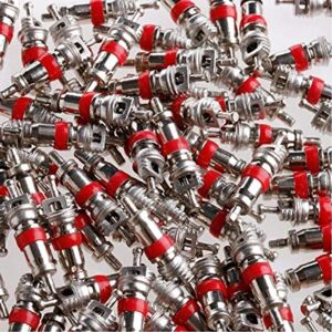 (PACK OF 100) Premium TPMS Safe, Nickel Plated Red Valve Cores, MADE IN THE USA For Schrader Valves, VA-01 For Use on Cars, Trucks, Semi-Trucks, Motorcycles, Bikes, HVAC, Air Conditioning Applications