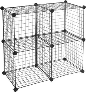 Amazon Basics 4-Cube Wire Grid Storage Shelves, 14″ x 14″ Stackable Cubes, Black