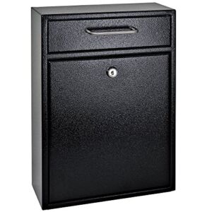 Mail Boss 7412 High Security Steel Locking Wall Mounted Mailbox-Office Comment Letter Deposit, Black Drop Box