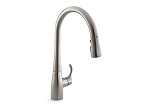 Kohler 596-VS Simplice, 3-Spray, Kitchen Sink Faucet with Pull Down Sprayer, High Arch, Vibrant Stainless