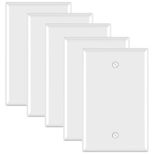 ELEGRP 1-Gang Blank Device Wall Plates, Mid-Size 4.88″ H x 3.13″ L Unbreakable Thermoplastic Blank Faceplate Cover for Unused Outlets/Switches, UL Listed (5 Pack, Glossy White)
