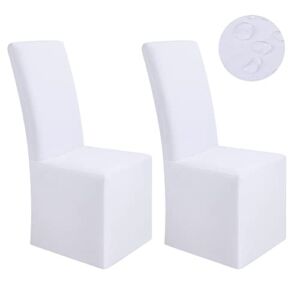 smiry Waterproof Long Dining Chair Covers, Soft Stretch Dining Chair Slipcovers, Full Length Fit High Back Chair Covers for Dining Room Set of 2, White