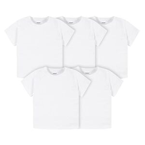 Gerber Baby Toddler 5-Pack Solid Short Sleeve T-Shirts Jersey 160 GSM, White, 2T