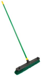 Quickie Bulldozer Multi-surface Push Broom 24 inch, Green, Indoor and Outdoor Cleaning, Steel Handle, Professional-Grade, Sweep Jobsites/Sidewalks/Warehouse/Concrete/Asphalt/Wood (538)