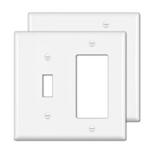 [2 Pack] BESTTEN 2-Gang Combination Wall Plate, 1-Decor/1-Toggle Outlet and Switch Cover, Standard Size, UL Listed, White