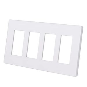 CML Matte White Decorator Screwless Wall Plate, 4-Gang Outlet Covers and Decor Light Switch Plates, Scratch and Impact Resistant, Polycarbonate, Standard Size 4.68” X 8.34”