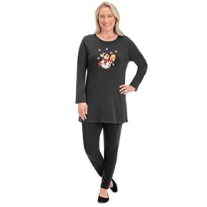 Collections Etc Women’s 2-Piece Jolly Snowman Holiday Outfit Set Black Medium