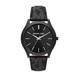 Michael Kors Men’s Slim Runway Stainless Steel Quartz Watch with PVC Strap, Black, 22 (Model: MK8908)