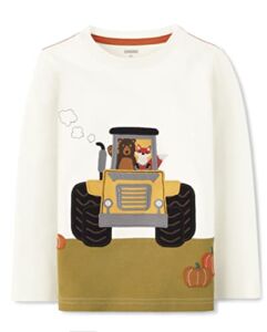 Gymboree Boys and Toddler Embroidered Graphic Long Sleeve T-Shirts, Harvest Tractor, 12-18 Months