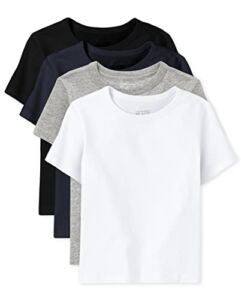 The Children’s Place baby boys And Toddler Short Sleeve Basic Layering T-shirt T Shirt, Black/New Navy/Smoke/White 4 Pack, 9-12 Months US