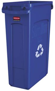 Rubbermaid Commercial Products Slim Jim Plastic Rectangular Recycling Bin with Venting Channels, 23 Gallon, Blue Recycling (FG354007BLUE)