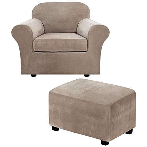 2 Piece Chair Cover Chair Slipcover Bundles Large Size Velvet Plush Ottoman Slipcovers(Large, Taupe) | The Storepaperoomates Retail Market - Fast Affordable Shopping