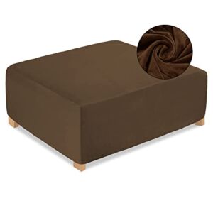 Necolorlife Ottoman Cover Velvet Storage Ottoman Slipcover Thick Stretchable Footrest Stool Covers with Elastic Band for Rectangle and Square Ottoman(Medium Size,Brown)