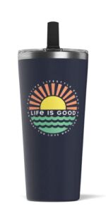 Life is Good 25oz Stainless Steel Insulated Tumbler with Integrated Flip Up Straw – Leak Proof Double Wall Vacuum Insulation that Keeps Drinks Cold 24 Hours, and Hot for 12 Hours (Sunset On The Water)