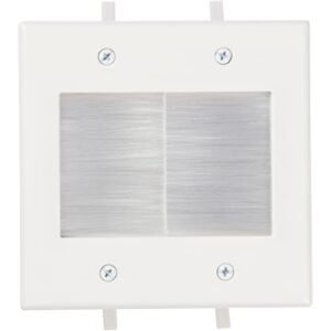 Buyer’s Point Dual Gang Brush Wall Plate White Built in Low Voltage Mounting Bracket for Cables Pass Through (White)