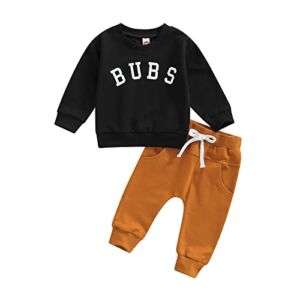 Infant Toddler Baby Boy Fall Winter Outfits Letter Pullover Sweatshirt Long Sleeve T-Shirt Tops Pants Sweatsuit Clothes Set (Black, 12-18 Months)