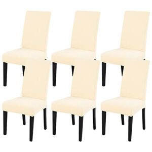 JQinHome 6 Pcs Dining Chair Slipcover,High Stretch Removable Washable Chair Seat Protector Cover for Home Party Hotel Wedding Ceremony (Beige White)