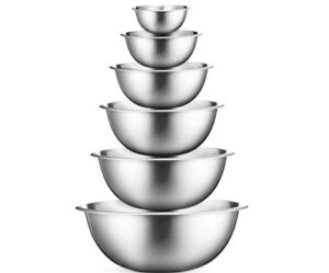 Stainless Steel Mixing Bowls (Set of 6) Stainless Steel Mixing Bowl Set – Easy To Clean, Nesting Bowls for Space Saving Storage, Great for Cooking, Baking, Prepping
