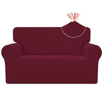 Easy-Going Stretch Jacquard Loveseat Couch Cover, 1-Piece Soft Sofa Cover, Sofa Slipcover with Anti-Slip Foams, Washable Furniture Protector for Kids, Pets (Loveseat, Burgundy) | The Storepaperoomates Retail Market - Fast Affordable Shopping