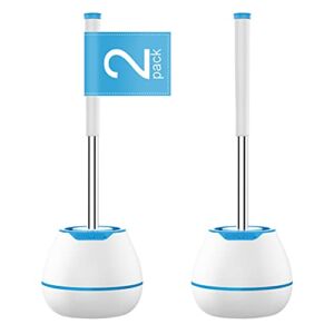 BOOMJOY Toilet Brush and Holder Set 2 Pack, Silicone Bristles Bathroom Cleaning Bowl Brush Kit with Tweezers – Blue