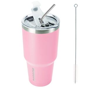 BJPKPK 30oz Insulated Tumbler with Lids and Straw, Stainless Steel Travel Coffee Tumbler,Powder Coated Travel Mug,Light Pink