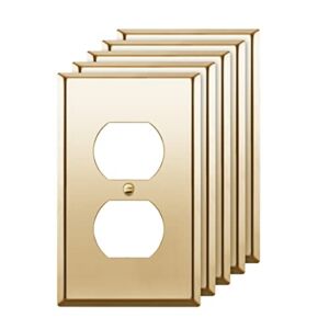 ENERLITES Duplex Receptacle Outlet Metal Wall Plate, Stainless Steel 201 Outlet Cover, Corrosion Resistant, Size 1-Gang 4.50″ x 2.76″, UL Listed, 7721-PB-5PCS, Polished Brass, Gold, 5 pack