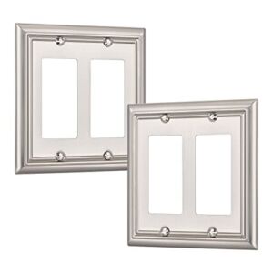 DEWENWILS Double Decorator Wall Plates, Brushed Nickel Outlet Covers, Metal Face Plates for Electrical Outlets, GFCI, Dimmer Switch, 2-Pack