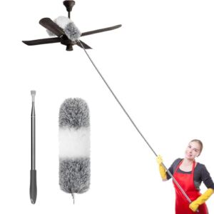 SetSail Microfiber Duster with Extension Pole 110 inch Extra-Long Dusters for Cleaning, Bendable Head Washable Ceiling Fan Duster for High Ceilings, Furniture Grey and White