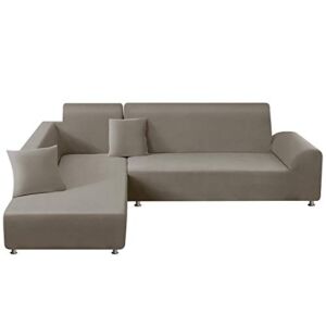 TAOCOCO Sectional Couch Covers 2pcs L-Shaped Sofa Covers Softness Furniture Slipcovers with 2pcs Pillowcases L-Type Polyester Fabric Stretch Couch Covers 3 Seater + 3 Seater (Taupe)