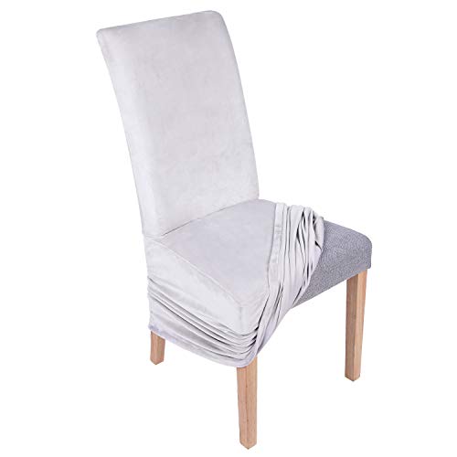 Colorxy Velvet Stretch Chair Covers for Dining Room, Soft Removable Long Solid Dining Chair Slipcovers Set of 4, Light Grey | The Storepaperoomates Retail Market - Fast Affordable Shopping