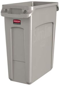 Rubbermaid Commercial Products Slim Jim Plastic Rectangular Trash/Garbage Can with Venting Channels, 16 Gallon, Beige (1971259)