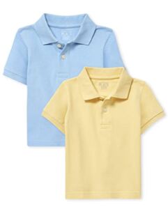 The Children’s Place Baby Boys’ and Toddler Short Sleeve Pique Polo, Brook/New Yellow 2 Pack, 18-24 Months