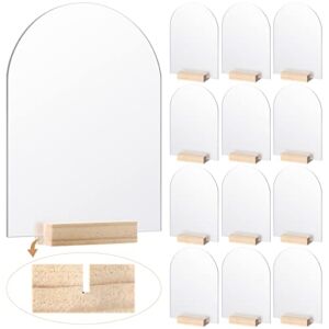 12 Pcs Matte Clear Blank Acrylic Sheets with 12 Pcs Wood Stand Holder Acrylic DIY Signs Acrylic Table Numbers Modern Signs Acrylic Plaque Acrylic Table Centerpieces Decor for Wedding Party, 5 x 7 Inch
