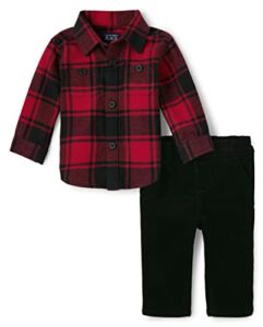 The Children’s Place Baby Boy’s Long Sleeve Button Down Shirt and Chino Pants Set, Black, 3-6 Months