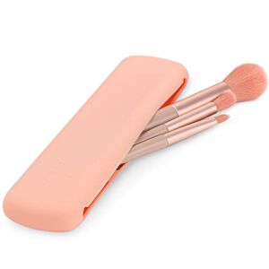 Fuystiulyo Travel Makeup Brush Holder, Portable Silicone Cosmetic Brushes Holder Makeup Tools Organizer Case for Travel – Magnetic Opening for Better Protection (Pink)
