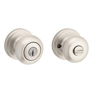 Kwikset Juno Keyed Entry Door Knob with Microban Antimicrobial Protection featuring SmartKey Security in Satin Nickel