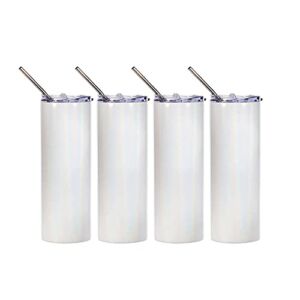 PYD Life Sublimation Glitter Tumbler Rainbow White Blank Straight 20 OZ Skinny Tumbler Cups with Metal Straw,Stainless Steel Coffee Tumbler Cups,Sublimation Mugs Bottles 4 Pack
