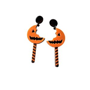 Halloween Theme Earrings Acrylic Pumpkin Ghost Skull Bat Dangle Earrings Nightclub Dangling Exaggeration for Halloween Costume Party Accessories-smile