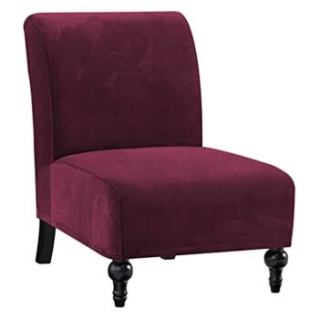 Armless Chair Slipcover Thick Striped Velvet Accent Chair Cover for Living Room High Stretch Slipper Chair Slipcover Removable Furniture Protector with Elastic Bottom, Machine Washable, Burgundy | The Storepaperoomates Retail Market - Fast Affordable Shopping