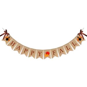Happy Fall Burlap Banner, Thanksgiving Pumpkin maple leaf Turkey Harvest Home Decor Bunting Flag Garland Party Thanksgiving Day Fireplace Decoration