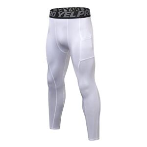 lcepcy Compression Leggings for Men Quick Dry Cool Men’s Leggings Athletic Workout Tights Men Sports Yoga Pants Men Stretch White